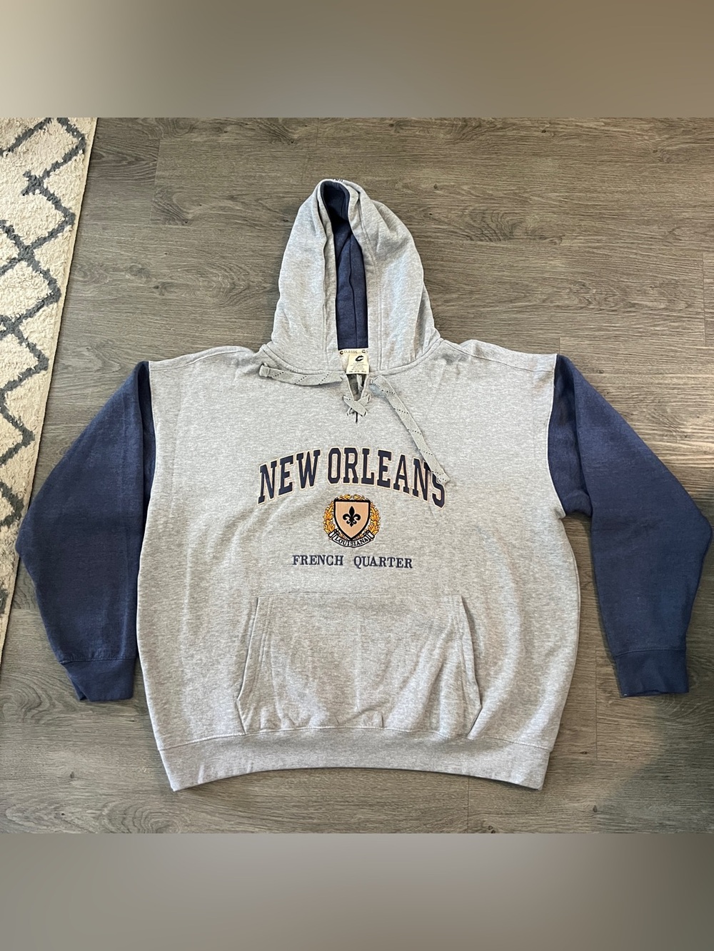 Classic New Orleans French Quarter Hoodie - Gray & Navy